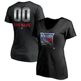 NHL,Custom New York Rangers Women's Personalized Midnight Mascot Logo V-Neck T-Shirt - Black