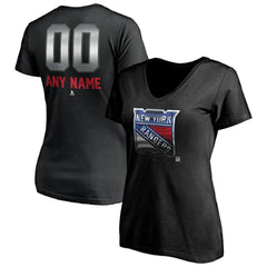 NHL,Custom New York Rangers Women's Personalized Midnight Mascot Logo V-Neck T-Shirt - Black
