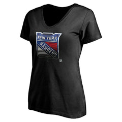 NHL,Custom New York Rangers Women's Personalized Midnight Mascot Logo V-Neck T-Shirt - Black