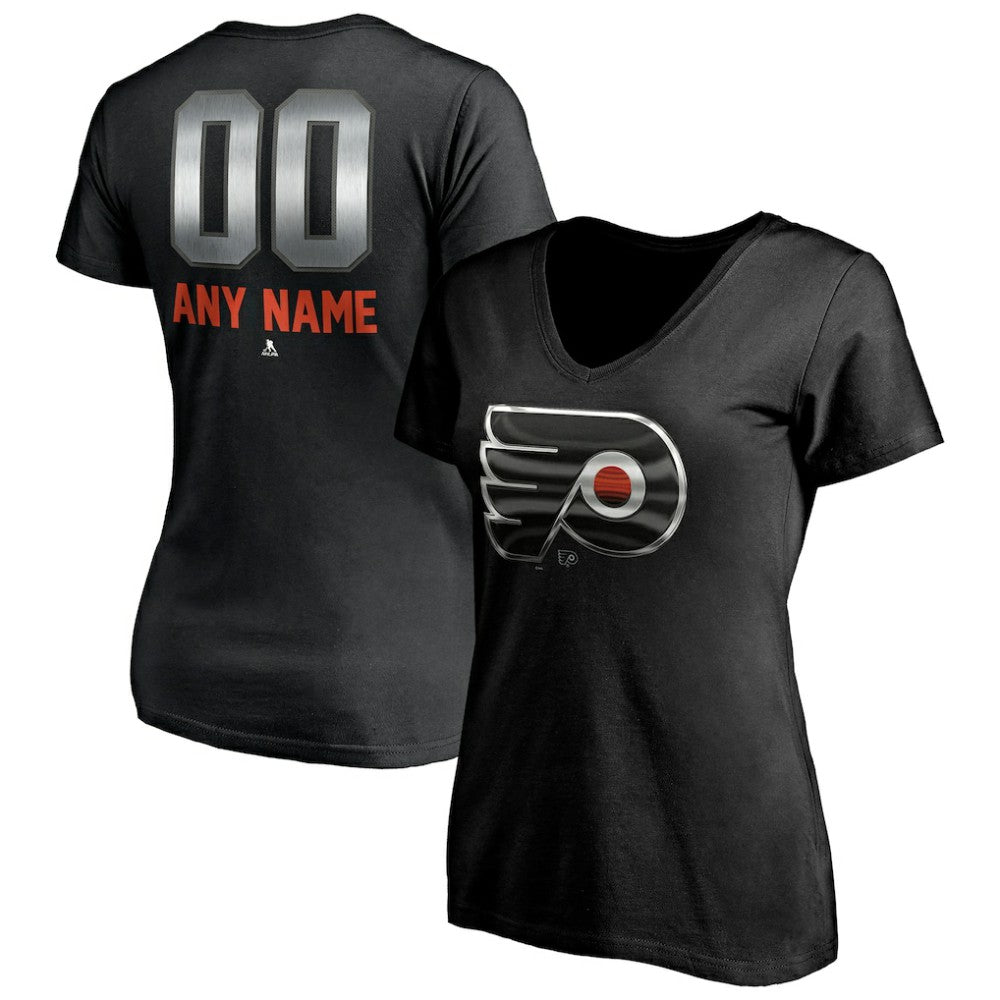 NHL,Custom Philadelphia Flyers Women's Personalized Midnight Mascot Logo V-Neck T-Shirt - Black