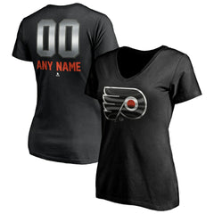 NHL,Custom Philadelphia Flyers Women's Personalized Midnight Mascot Logo V-Neck T-Shirt - Black