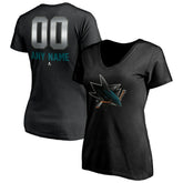 NHL,Custom San Jose Sharks Women's Personalized Midnight Mascot Logo V-Neck T-Shirt - Black