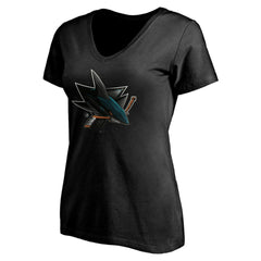 NHL,Custom San Jose Sharks Women's Personalized Midnight Mascot Logo V-Neck T-Shirt - Black