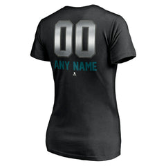 NHL,Custom San Jose Sharks Women's Personalized Midnight Mascot Logo V-Neck T-Shirt - Black