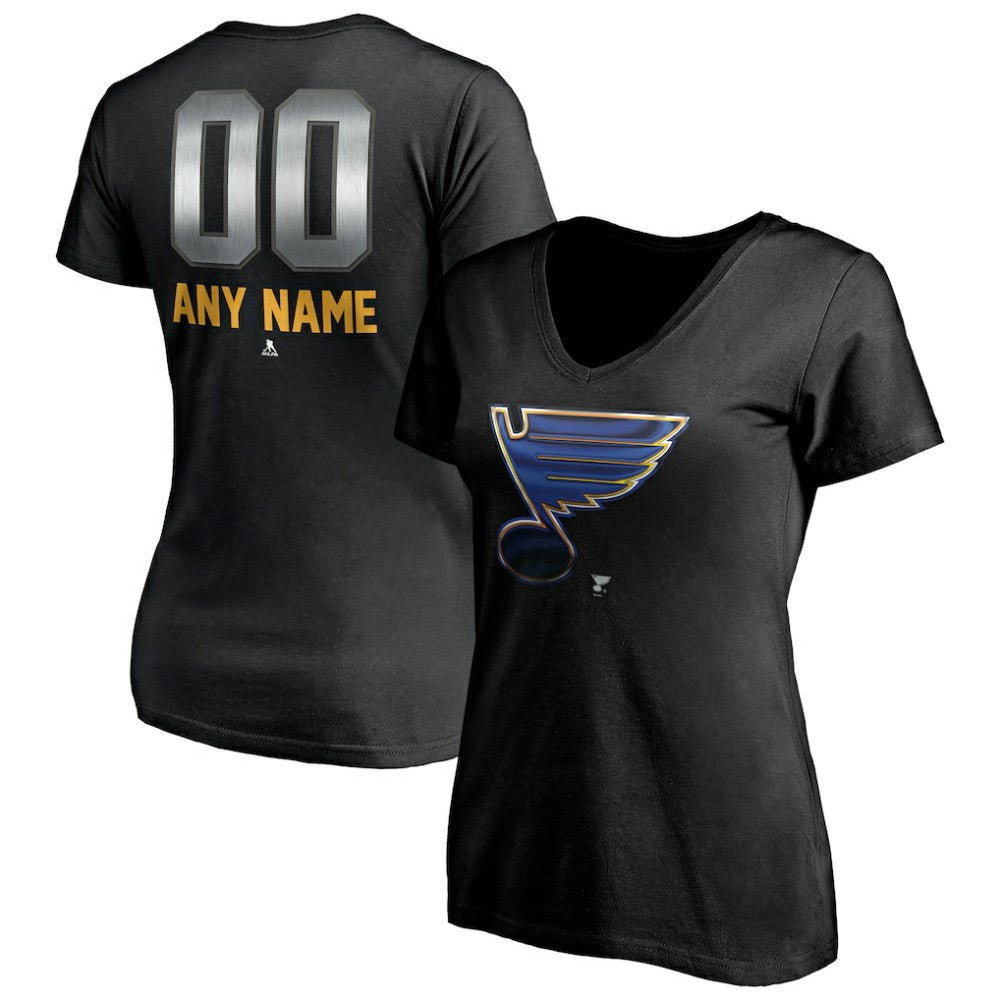 NHL,Custom St. Louis Blues Women's Personalized Midnight Mascot Logo V-Neck T-Shirt - Black