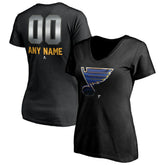 NHL,Custom St. Louis Blues Women's Personalized Midnight Mascot Logo V-Neck T-Shirt - Black