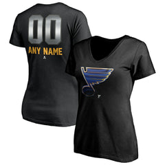 NHL,Custom St. Louis Blues Women's Personalized Midnight Mascot Logo V-Neck T-Shirt - Black