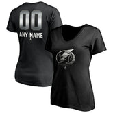 NHL,Custom Tampa Bay Lightning Women's Personalized Midnight Mascot Logo V-Neck T-Shirt - Black