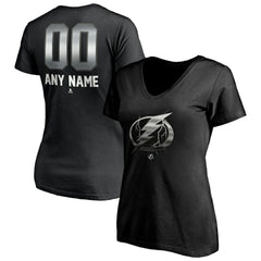 NHL,Custom Tampa Bay Lightning Women's Personalized Midnight Mascot Logo V-Neck T-Shirt - Black
