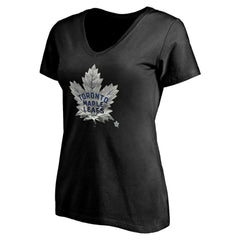 NHL,Custom Toronto Maple Leafs Women's Personalized Midnight Mascot Logo V-Neck T-Shirt - Black
