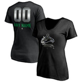 NHL,Custom Vancouver Canucks Women's Personalized Midnight Mascot Logo V-Neck T-Shirt - Black