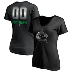 NHL,Custom Vancouver Canucks Women's Personalized Midnight Mascot Logo V-Neck T-Shirt - Black