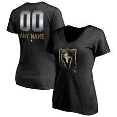 NHL,Custom Vegas Golden Knights Women's Personalized Midnight Mascot Logo V-Neck T-Shirt - Black