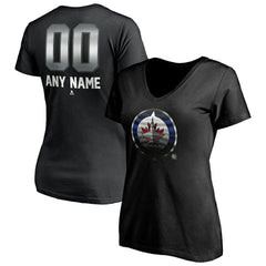NHL,Custom Winnipeg Jets Women's Personalized Midnight Mascot Logo V-Neck T-Shirt - Black