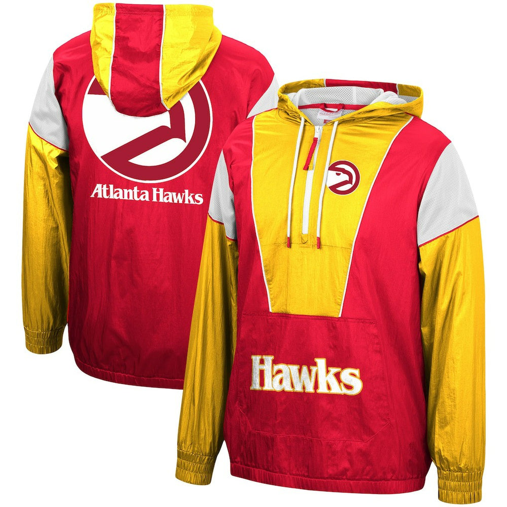 Atlanta Hawks Hardwood Classics Highlight Reel Windbreaker Half-Zip Hoodie Jacket Red/Yellow