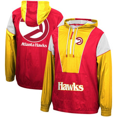 Atlanta Hawks Hardwood Classics Highlight Reel Windbreaker Half-Zip Hoodie Jacket Red/Yellow