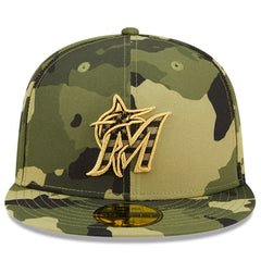 Miami Marlins New Era 2022 Armed Forces Day On-Field 59FIFTY Fitted Hat - Camo Hats