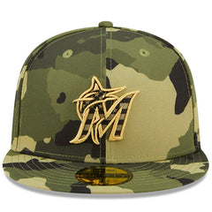 Miami Marlins New Era 2022 Armed Forces Day On-Field 59FIFTY Fitted Hat - Camo Hats