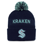 NHL Seattle Kraken Fanatics 2022 NHL Draft Authentic Pro Cuffed Knit Hat with Pom - Deep Sea Blue/Light Blue