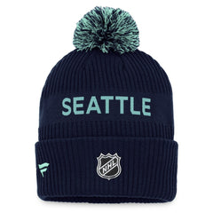 NHL Seattle Kraken Fanatics 2022 NHL Draft Authentic Pro Cuffed Knit Hat with Pom - Deep Sea Blue/Light Blue