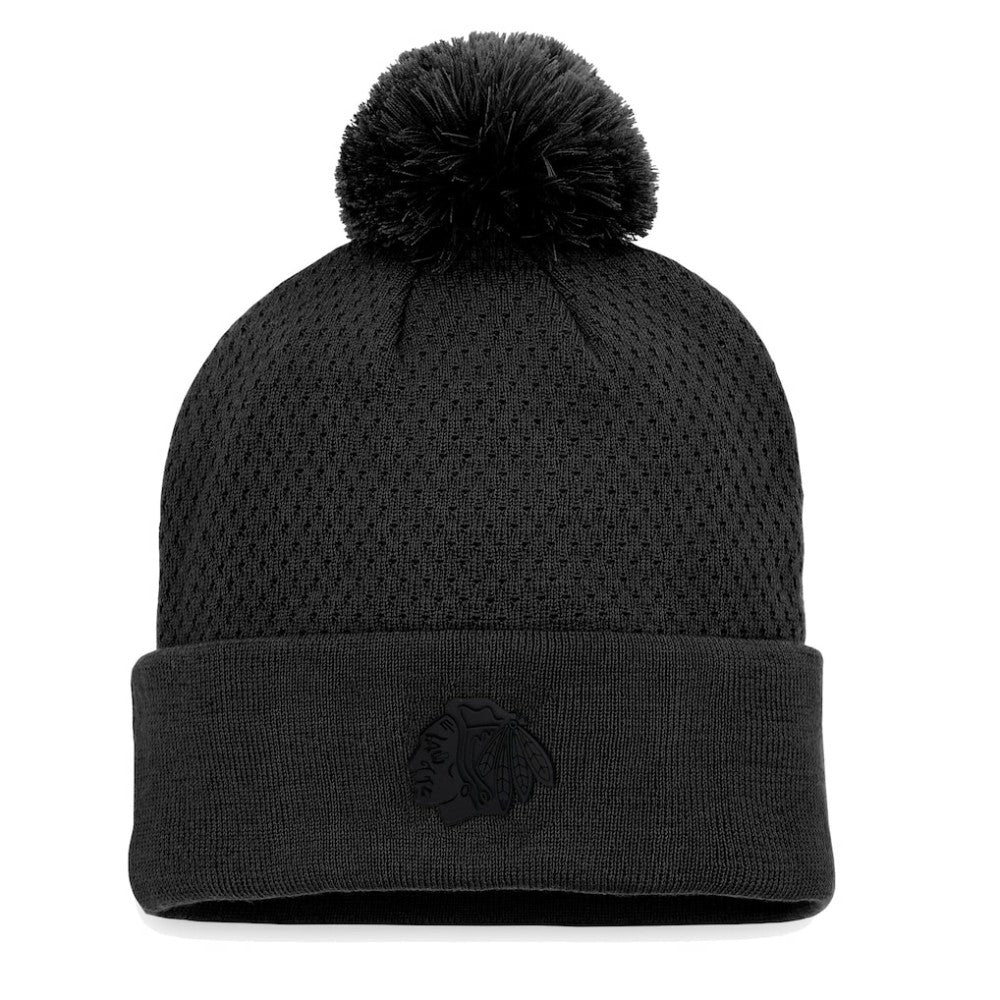 NHL Chicago Blackhawks Fanatics Women's Authentic Pro Road Cuffed Knit Hat with Pom - Black