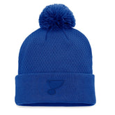 NHL St. Louis Blues Fanatics Women's Authentic Pro Road Cuffed Knit Hat with Pom - Blue
