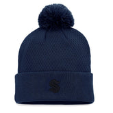 NHL Seattle Kraken Fanatics Women's Authentic Pro Road Cuffed Knit Hat with Pom - Deep Sea Blue