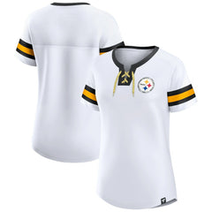 Pittsburgh Steelers Women's Sunday Best Lace-Up T-Shirt White