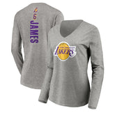 LeBron James Los Angeles Lakers Women's #6 Playmaker Name & Number Long Sleeve V-Neck T-Shirt Heathered Gray