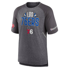 Philadelphia 76ers 2022 Noches Ene-Be-A Core Shooting Raglan T-Shirt Heathered Gray