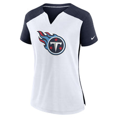 Tennessee Titans Women's Impact Exceed Performance Notch Neck T-Shirt White/Navy