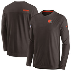 Cleveland Browns Sideline Coach Chevron Lock Up Long Sleeve V-Neck Performance T-Shirt Brown