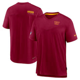 Washington Commanders Sideline Coach Chevron Lock Up Logo V-Neck Performance T-Shirt Burgundy