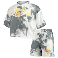 Los Angeles Lakers Women's Tie-Dye Crop Top & Shorts Set White/Black