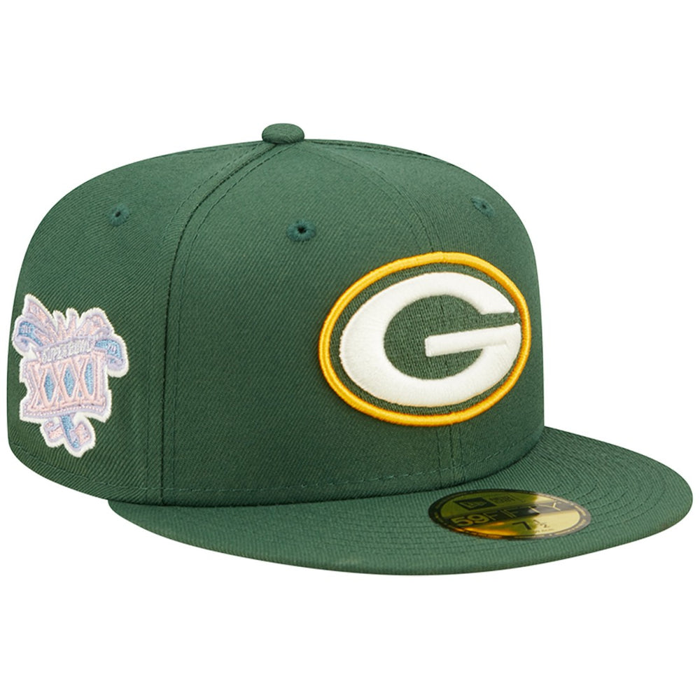 Green Bay Packers New Era Super Bowl XXXI Purple Pop Sweat 59FIFTY Fitted Hat Green