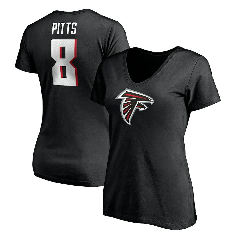 Kyle Pitts Atlanta Falcons Women's Player Icon Name & Number V-Neck T-Shirt Black