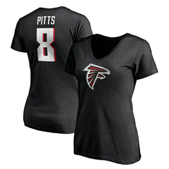 Kyle Pitts Atlanta Falcons Women's Player Icon Name & Number V-Neck T-Shirt Black