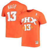 Steve Nash Phoenix Suns Hardwood Classics Stitch Name & Number T-Shirt Orange