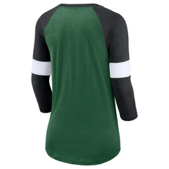 New York Jets Women's Football Pride Raglan 3/4-Sleeve T-Shirt Heather Green/Heather Black