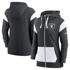 Las Vegas Raiders Women's Plus Size Monaco Full-Zip Lightweight Hoodie Heather Black/White