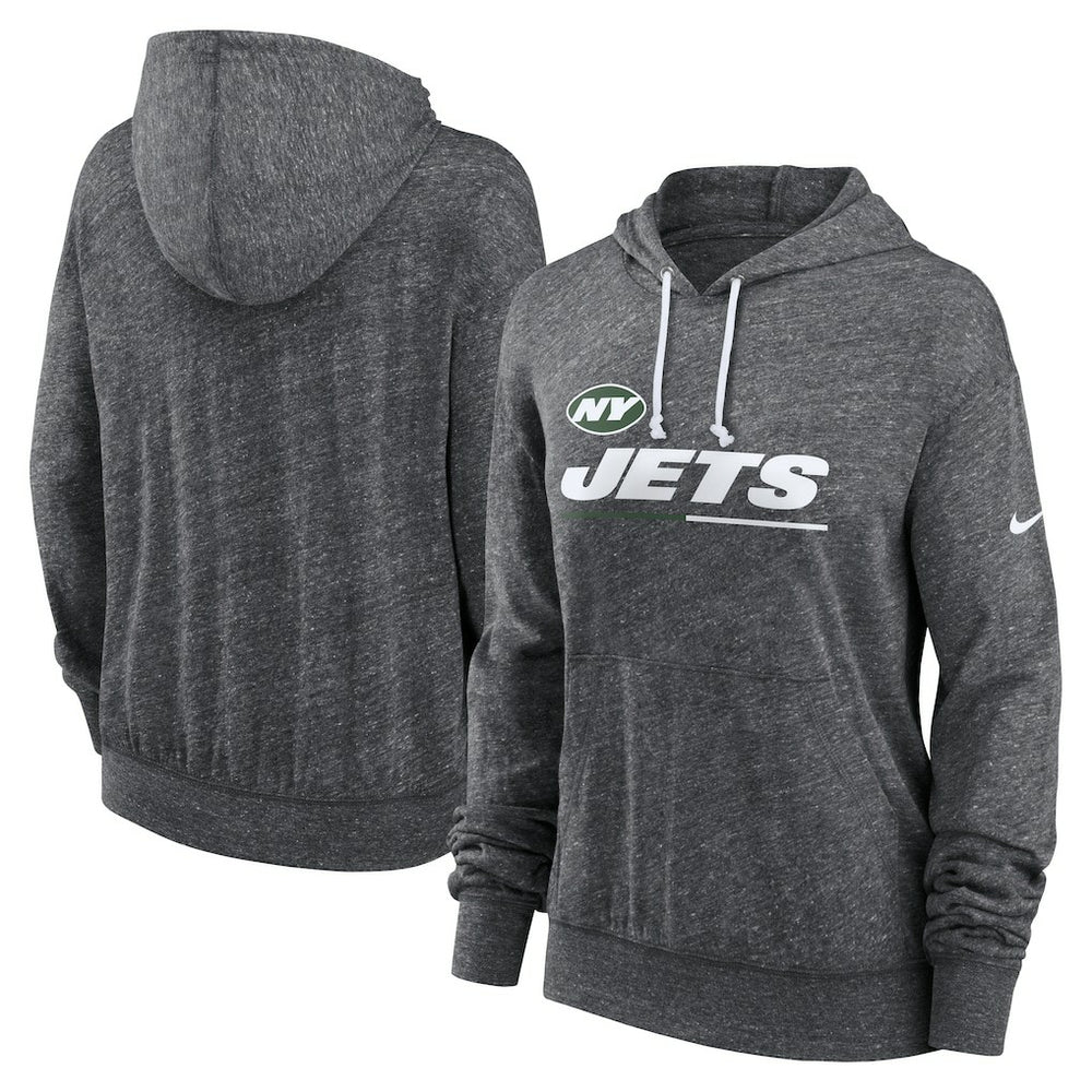 New York Jets Women's Team Spirit Gym Vintage Lightweight Hoodie Top Heather Charcoal