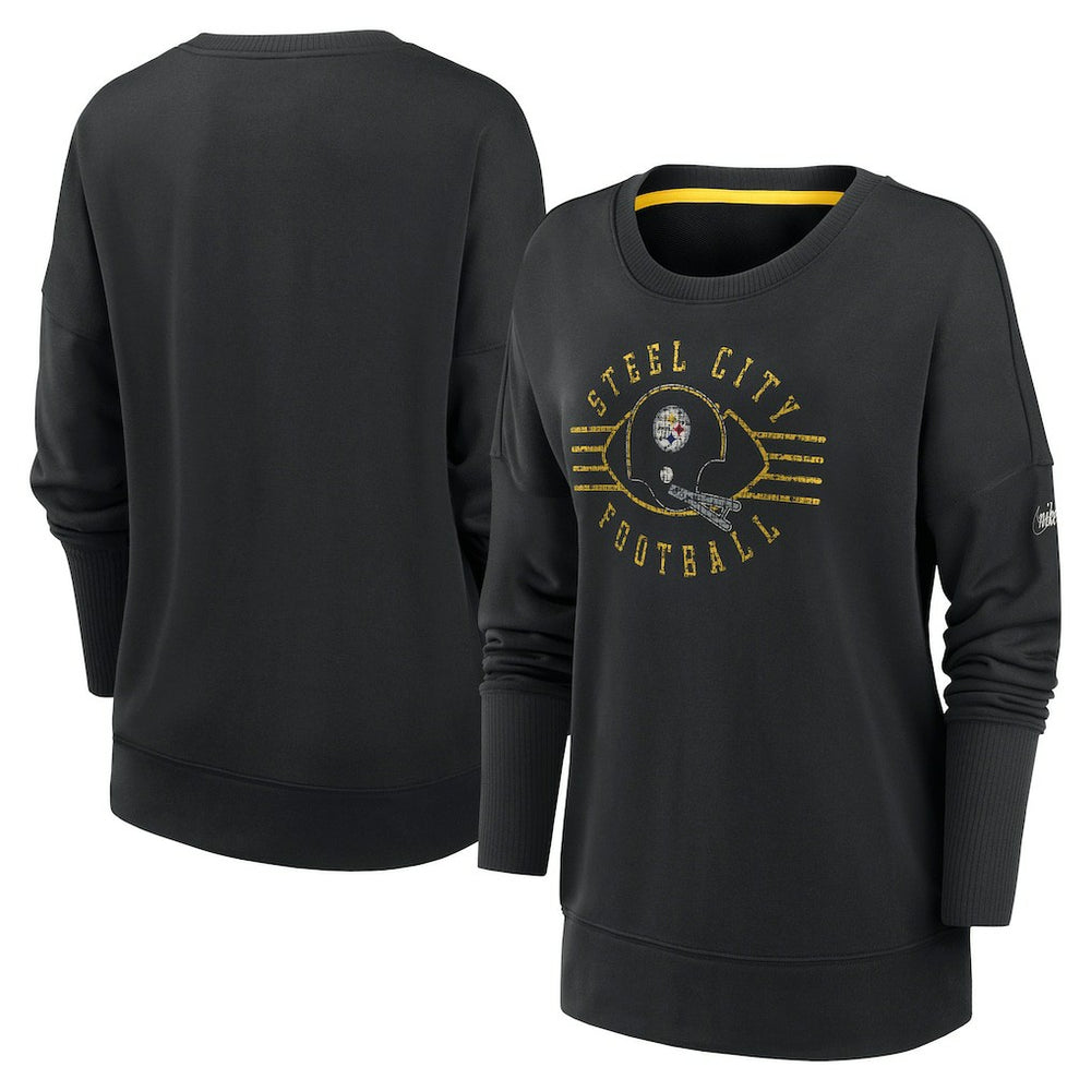 Pittsburgh Steelers Women's Rewind Playback Icon Performance Pullover Sweatshirt Black