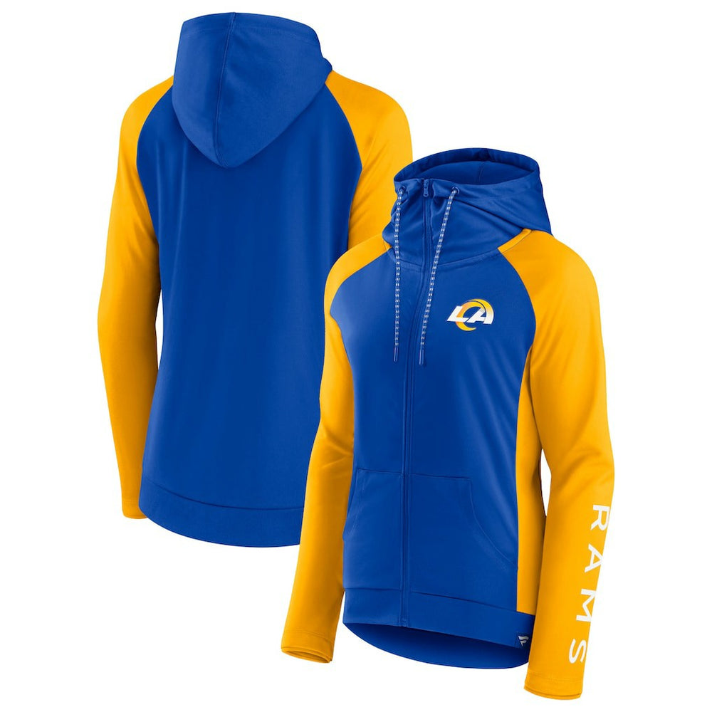 Los Angeles Rams Women's End Around Lightweight Raglan Full-Zip Hoodie Jacket Royal/Gold