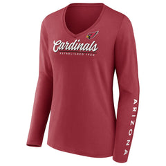Arizona Cardinals Women's Drive Forward V-Neck Long Sleeve T-Shirt Cardinal