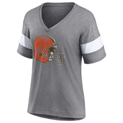 Cleveland Browns Women's Distressed Team Tri-Blend V-Neck T-Shirt Heathered Gray/White