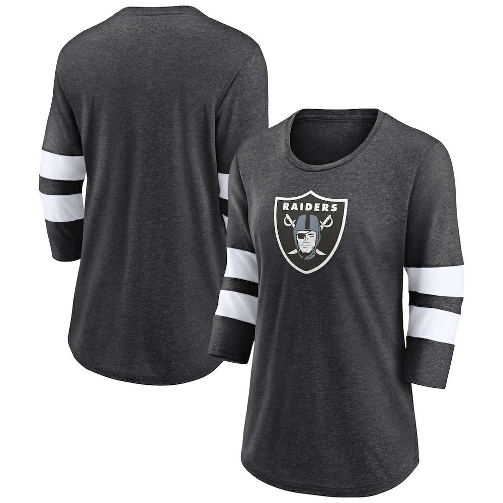 Las Vegas Raiders Women's Primary Logo 3/4 Sleeve Scoop Neck T-Shirt Heathered Charcoal