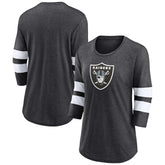 Las Vegas Raiders Women's Primary Logo 3/4 Sleeve Scoop Neck T-Shirt Heathered Charcoal