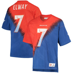 John Elway Denver Broncos Retired Player Name & Number Diagonal Tie-Dye V-Neck T-Shirt Orange/Royal