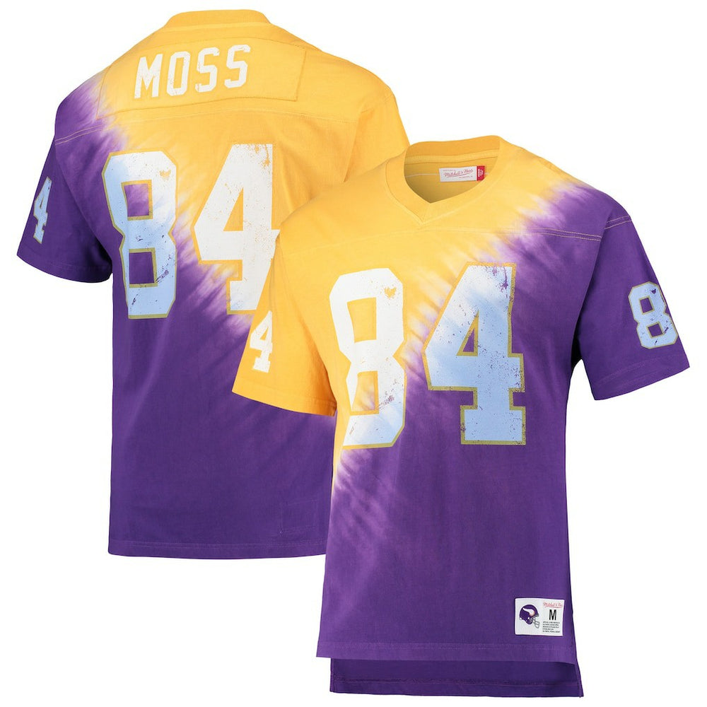Randy Moss Minnesota Vikings Retired Player Name & Number Diagonal Tie-Dye V-Neck T-Shirt Gold/Purple