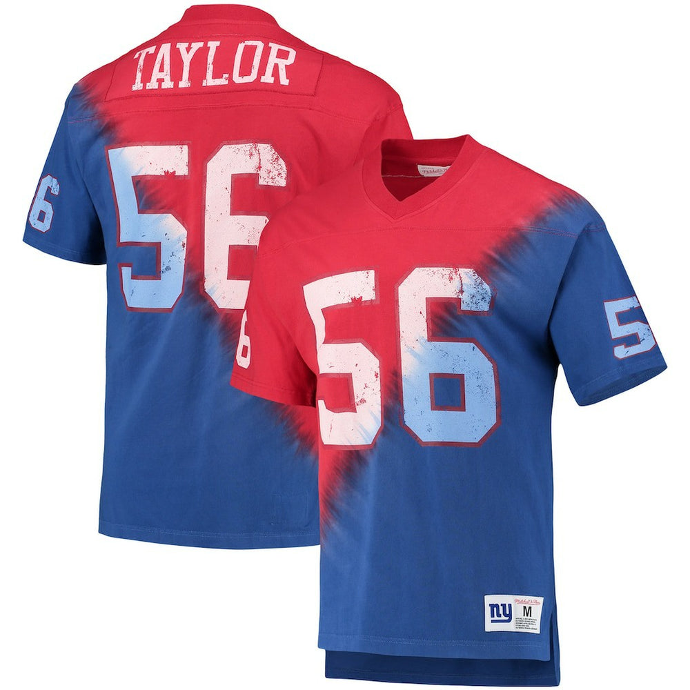 Lawrence Taylor New York Giants Retired Player Name & Number Diagonal Tie-Dye V-Neck T-Shirt Red/Royal